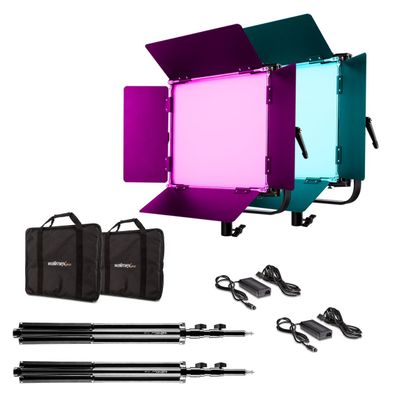 Walimex pro 2x LED Rainbow Flächenleuchte Set 100W Videoleuchte 2x Lampenstativ