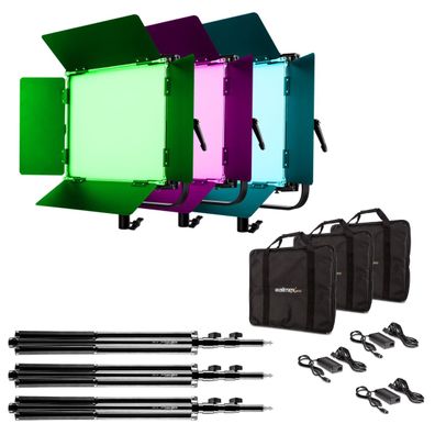 Walimex pro 3x LED Rainbow Flächenleuchte Set 100W Videoleuchte 3x Lampenstativ