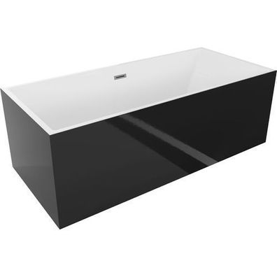 Mexen Vigo freistehende Badewanne 178,5x80cm, weiß/schwarz, Überlauf Gun Metal