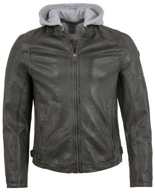 Gipsy - Herren Lederjacke Lammnappa Bikerjacke Kapuze anthrazit