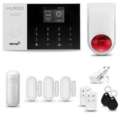 HXA005 Funk Alarmanlage Set fürs Haus WiFi + GSM 4G mit Alarmsirene, 3x Türsensoren