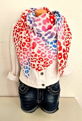 Trend leichtes Musselin Dreieckstuch Baumwolle Schal Weiß bunter Animalprint
