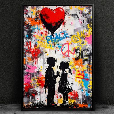 Banksy-Kinder, Straßenkunst, Graffiti Bunte Wandbild, Acrylglas, Poster, Leinwand Nr2