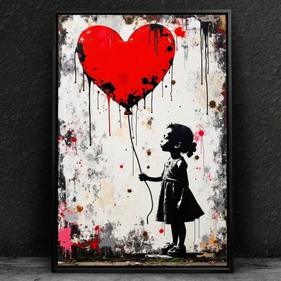 Banksy-Kind mit Herzballon, Straßenkunst, Wandbild, Acrylglas, Poster, Leinwand