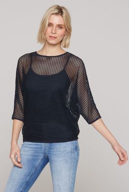 SOCCX Mesh-Sweatshirt mit tonigem Top in Deep Sea