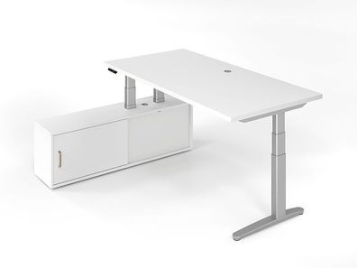 Büro Schreibtisch Stehtisch höhenverstellbar 180x80 cm m. Sideboard mit Memory-Sch
