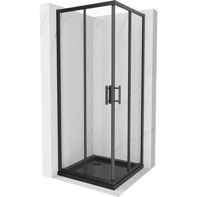 Mexen Rio Duschkabine 70x70 Transparent Schwarz + Flat Duschwanne, 5mm Glas