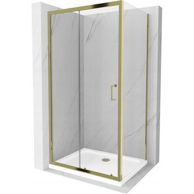 Mexen Apia Duschabtrennung 130x90 cm Transparent Gold + Duschwanne Weiß