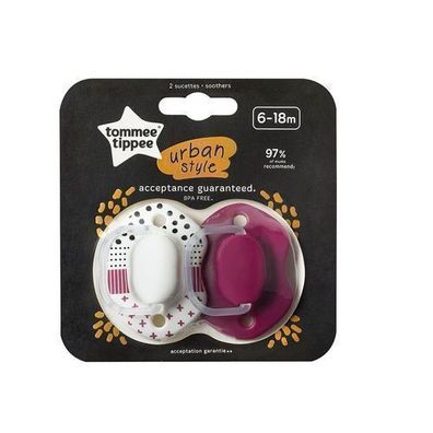 Tommee Tippee Urban Schnuller 6-18 Monate fuer Maedchen, 2er Pack