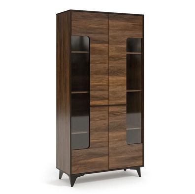 AX LIVING Glasvitrine Fabriani W2D Shirin Walnut Vitrine 91 cm breit