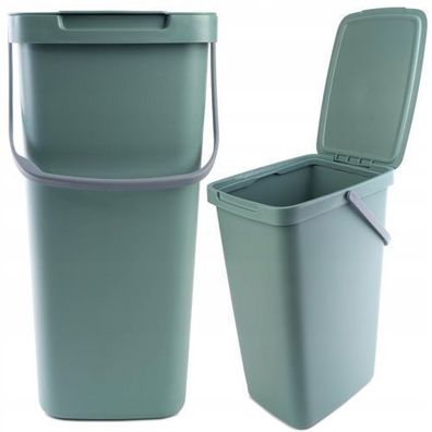 KADAX Abfallbehälter mit Deckel und Griff, Abfalleimer aus Plastik, 20L, Grün