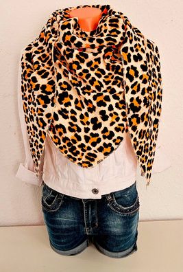 Trend leichtes Musselin Dreieckstuch Schal Animalprint Schwarz/Orange auf Beige