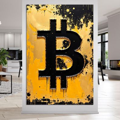 Bitcoin Krypto in Gold, Forex Deko Wandbild Kunst Leinwand, Acrylglas oder Poster