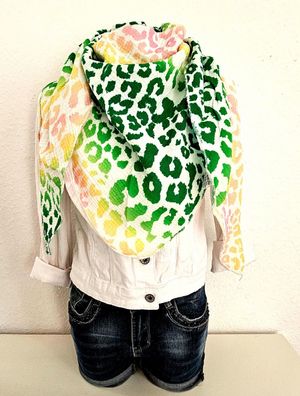 Trend leichtes Musselin Dreieckstuch Schal Animalprint Grün/Rosa/Gelb/Wollweiß