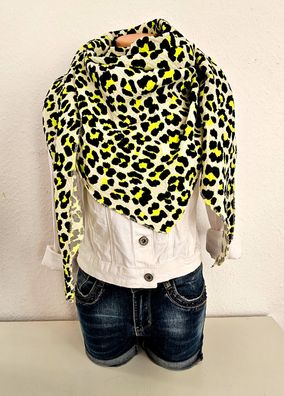 Trend leichtes Musselin Dreieckstuch Schal Animalprint Schwarz/Neon Gelb auf Beige