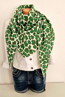 Trend leichtes Musselin Dreieckstuch Tuch Schal Animalprint Grün/Braun auf Beige