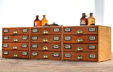 dreiteiliger Schubladenschrank Apothekerschrank Holz Antik Alt Vintage Schmuck Loft