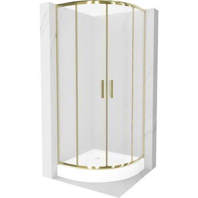 Mexen Rio Duschkabine 80x80 Gold, Frostglas + Weiß Duschwanne 80x80 cm