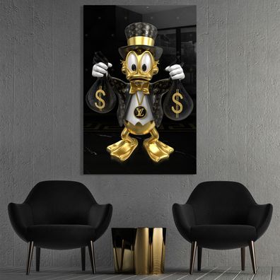 Luxus Goldene scrooge mcduck Wandbild, Geld Luxusmarke Leinwand, Acrylglas, Poster