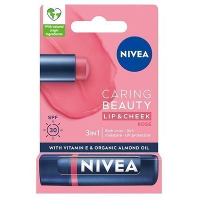 Nivea 3-in-1 Pflege Lippenbalsam Rose, 4,8g - Intensive Feuchtigkeit & Schutz