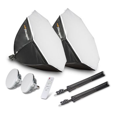 Walimex pro 2x Octagon Softbox Fotostudio Set 60W LED Leuchte Stativ Studiolicht