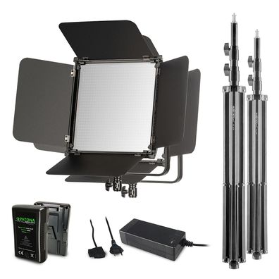 Walimex pro 2x LED Niova 100-F Pro 100W Set Flächenleuchte 2x Lampenstativ Akku