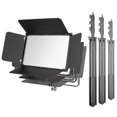 Walimex pro 3x LED Niova 150-F Pro Flächenleuchte 3x Stativ Studioleuchte Licht
