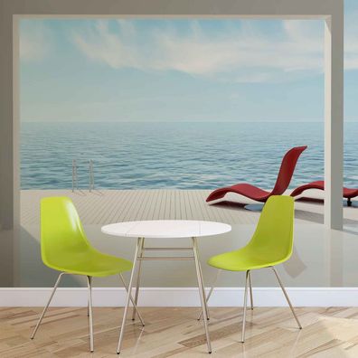 Vlies Fototapete Wandtapete Wandbilder 3D Atemberaubende Balkon Villa 1126