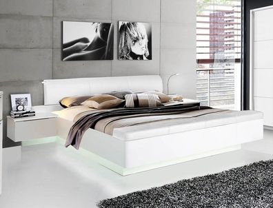 Doppelbett Sophie 1 weiß teils Hochglanz 180x200 Ehebett mit 2x Nako