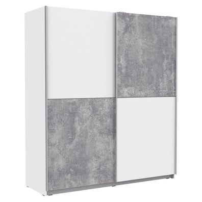 Schwebetürenschrank Wibold 4 weiß Betondekor 170x191x61 cm Schrank