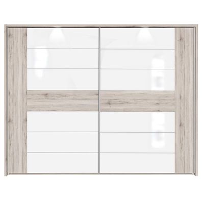 Schwebetürenschrank Rubio 6V Sandeiche weiß Hochglanz 270x210x61 cm