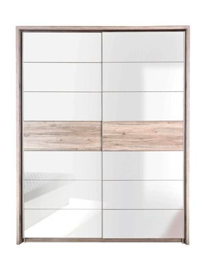 Schwebetürenschrank Rubio 8 Sandeiche weiß Hochglanz 170x210x61 cm