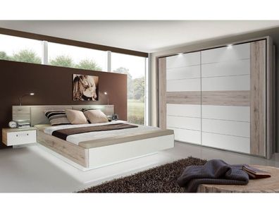 Schlafzimmer Rubio 20V Sandeiche weiß Hochglanz Bett 2x Nako Schrank