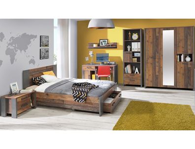 Jugendzimmer Cedric 62 Old Wood Vintage 6-teilig Schlafzimmer Bett