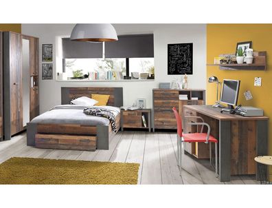Jugendzimmer Cedric 63 Old Wood Vintage 6-teilig Schlafzimmer Bett