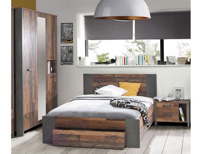 Jugendzimmer Cedric 67 Old Wood Vintage 3-teilig Schlafzimmer Bett Nako