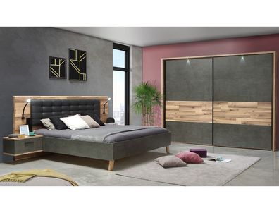 Schlafzimmer Richard 7 Stabeiche 2-teilig Doppelbett Schrank LED