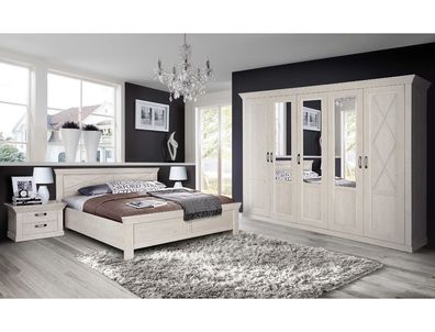 Schlafzimmer Kasimir 73 Pinie weiß Bett 180x200 2x Nako Schrank