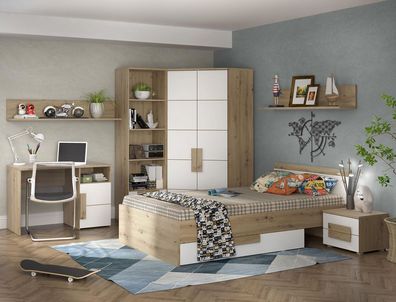 Jugendzimmer Aachen 20 weiß 7-teilig Kinderzimmer Bett Kleiderschrank