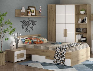 Jugendzimmer Aachen 21 weiß 5-teilig Kinderzimmer Bett Kleiderschrank