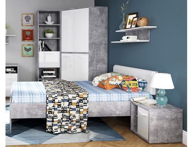 Jugendzimmer Coburg 22 Betonoptik weiß 5-teilig Kinderzimmer Bett