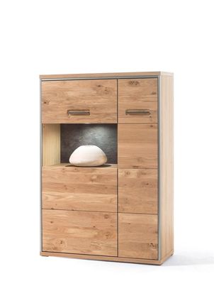 Highboard Esma 5 Eiche bianco 94x136x39 cm Schrank Beleuchtung