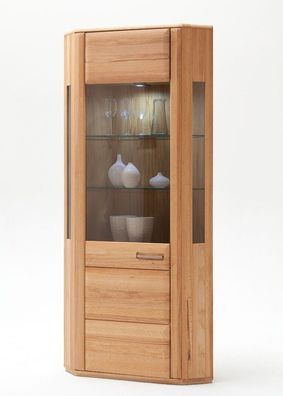 Eckvitrine Senta 6 Kernbuche teilmassiv 69x209x69 cm Glasvitrine