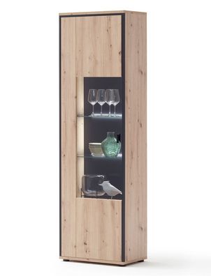 Vitrine Mendoza 3 Balkeneiche 63x210x38 cm Glasvitrine Wohnzimmer