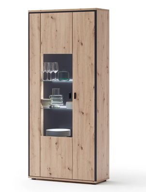Kombi-Vitrine Mendoza 4 Balkeneiche 93x210x38cm Glasvitrine Wohnzimmer