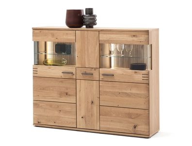 Highboard Santos 2 Balkeneiche Bianco teilmassiv 150x121x37 cm Kommode