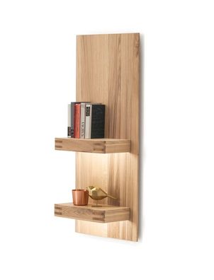 Wandregal Santos 11 Balkeneiche Bianco teilmassiv 50x115x25 cm LED