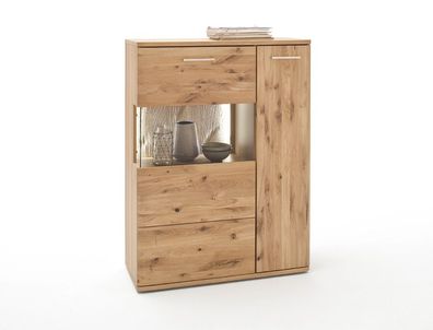 Highboard Samir 7 Asteiche Bianco teilmassiv 90x122x37 cm Kommode LED