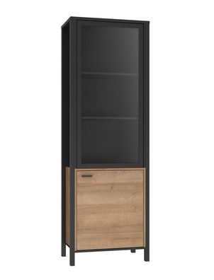 Vitrine Hector 7 Riviera Oak schwarz 65x194x41 cm LED Glasvitrine