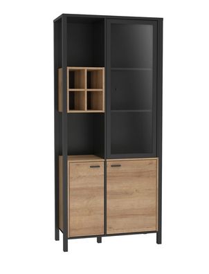 Vitrine Hector 8 Riviera Oak schwarz 87x194x41 cm LED Glasvitrine Schrank